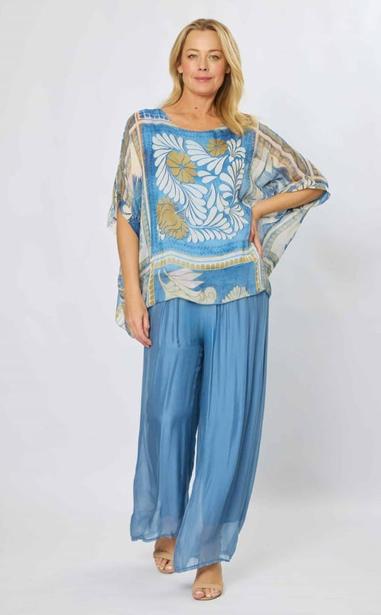 La Strada Womens Silk Blended Pants - Jeans Blue