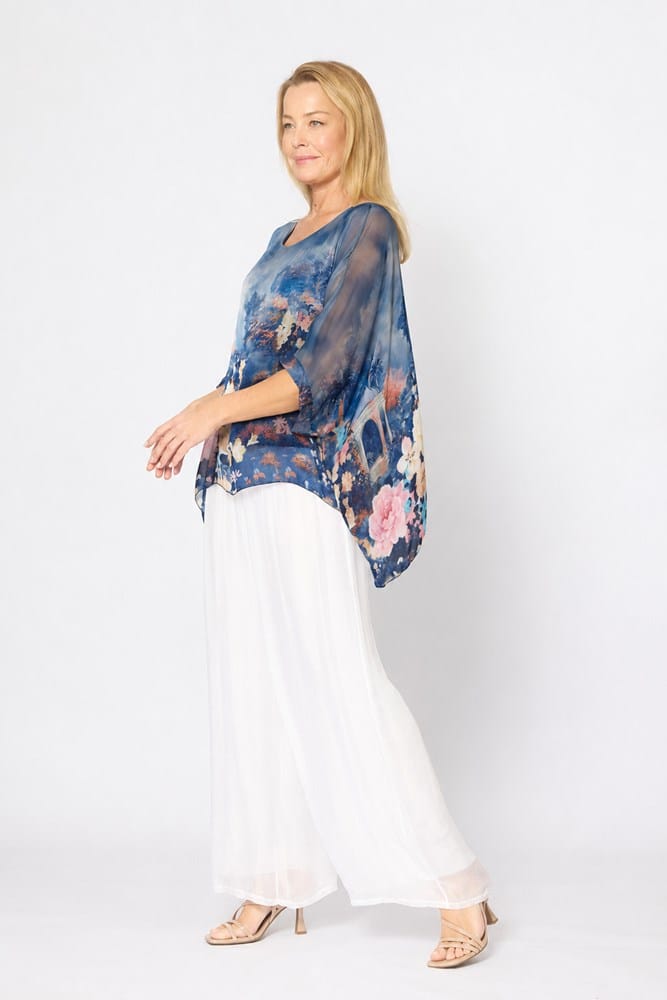 Load image into Gallery viewer, La Strada Womens Kaftan Top - Navy Garden
