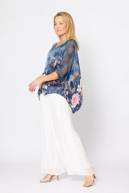 La Strada Womens Kaftan Top - Navy Garden