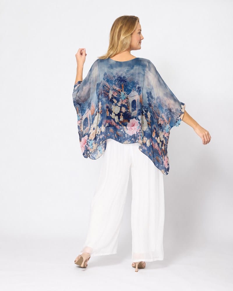 Load image into Gallery viewer, La Strada Womens Kaftan Top - Navy Garden
