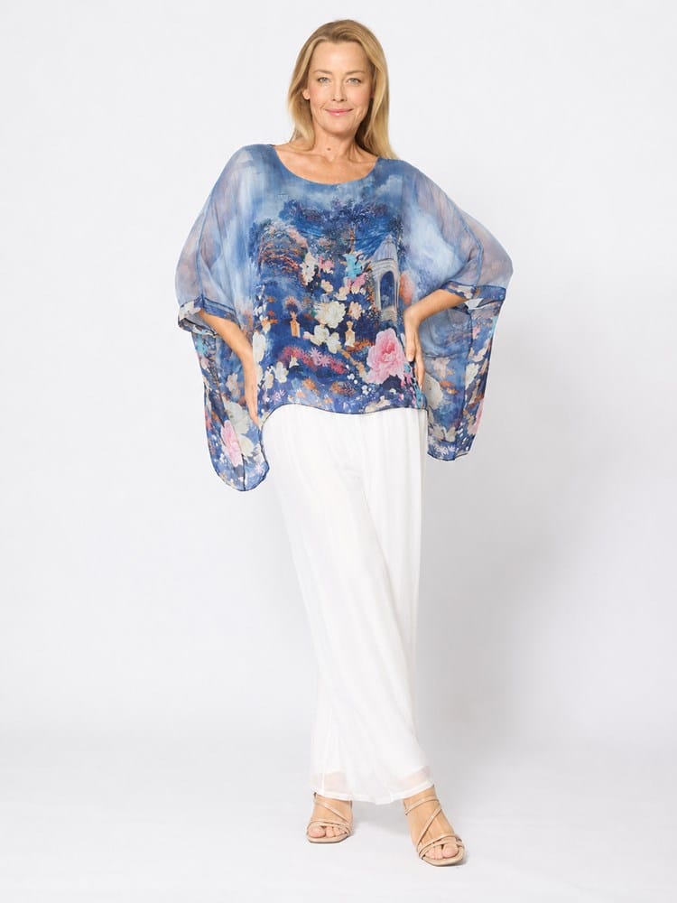 Load image into Gallery viewer, La Strada Womens Kaftan Top - Navy Garden
