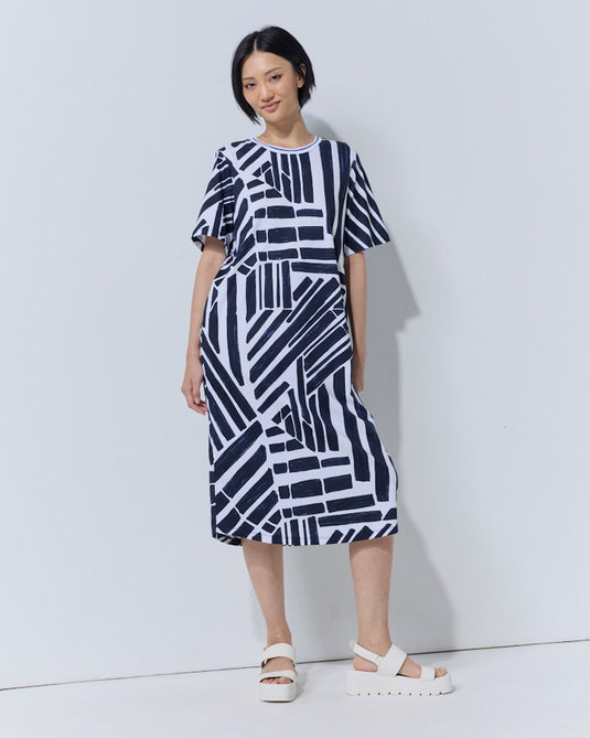 Marco Polo Womens Mixed Medley Stripe Short Sleeve Dress