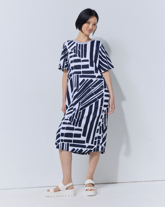 Marco Polo Womens Mixed Medley Stripe Short Sleeve Dress