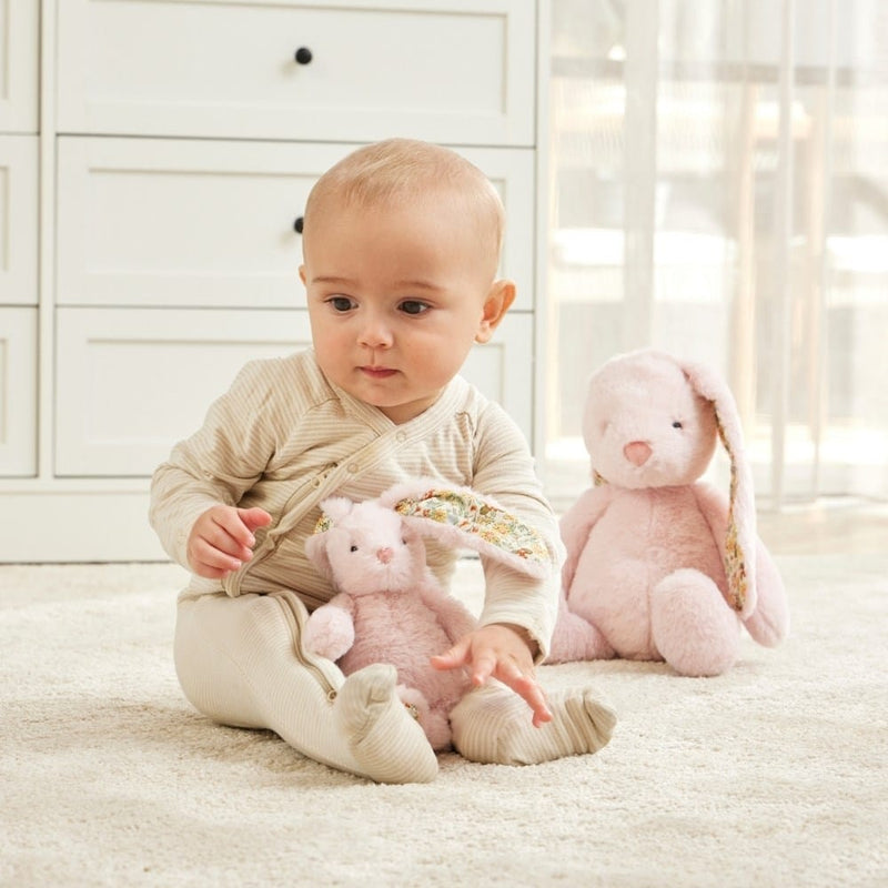 Load image into Gallery viewer, Pilbeam Jiggle &amp; Giggle Floral Pink Bunny Rattle
