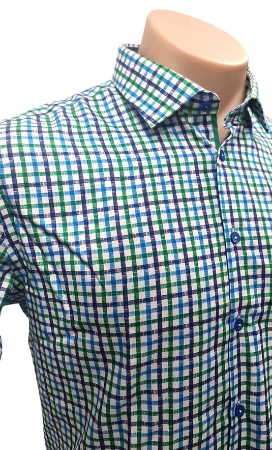 Cambridge Mens Portsea Modern Fit Short Sleeve Shirt - White Check