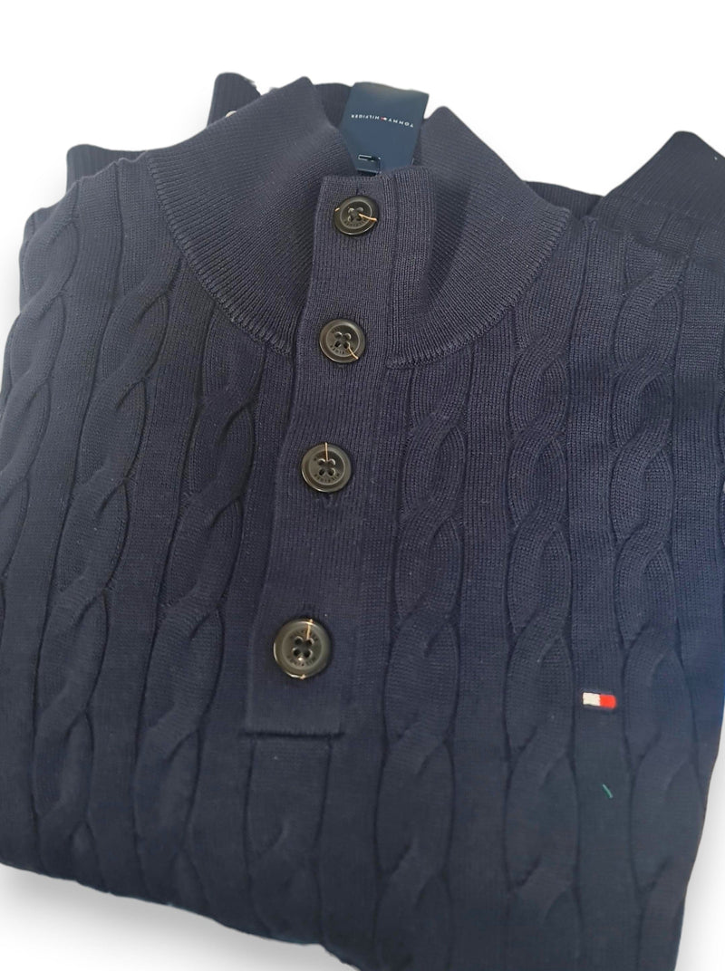 Load image into Gallery viewer, Tommy Hilfiger Mens Classic Cotton Cable Buttons Mock
