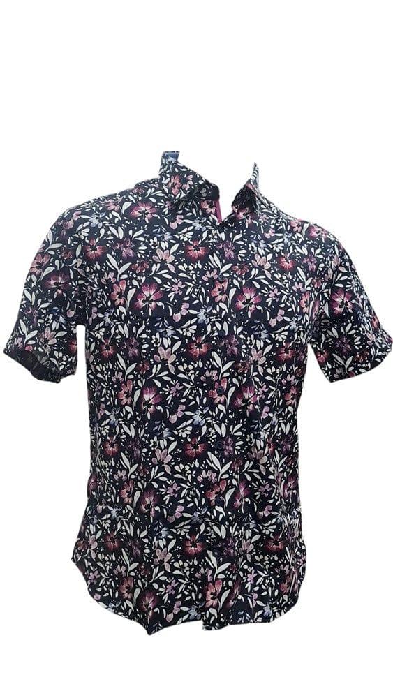 Load image into Gallery viewer, Cambridge Mens Portsea Modern Fit Short Sleeve Shirt - Navy Floral
