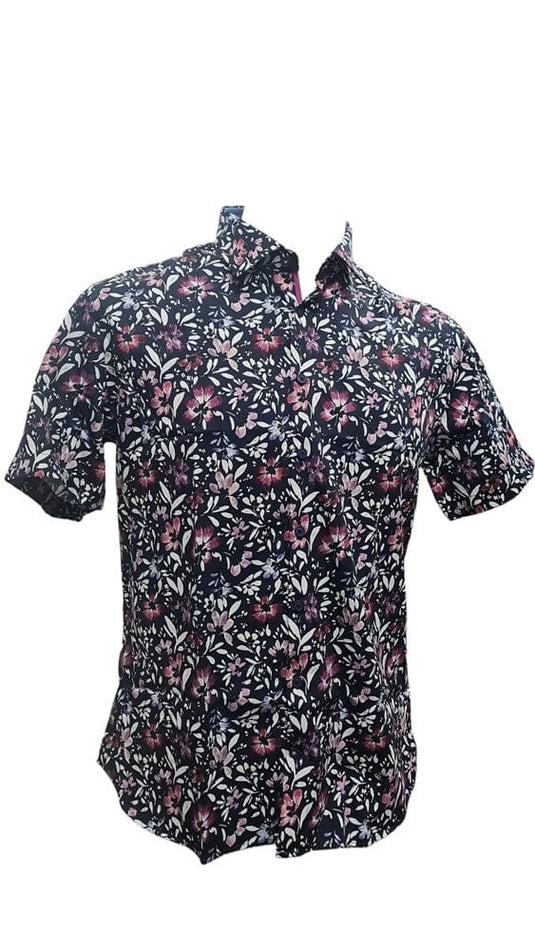 Cambridge Mens Portsea Modern Fit Short Sleeve Shirt - Navy Floral