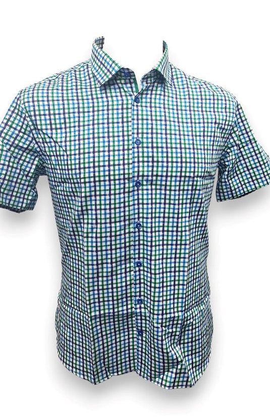 Cambridge Mens Portsea Modern Fit Short Sleeve Shirt - White Check