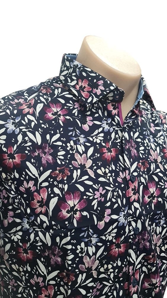 Load image into Gallery viewer, Cambridge Mens Portsea Modern Fit Short Sleeve Shirt - Navy Floral
