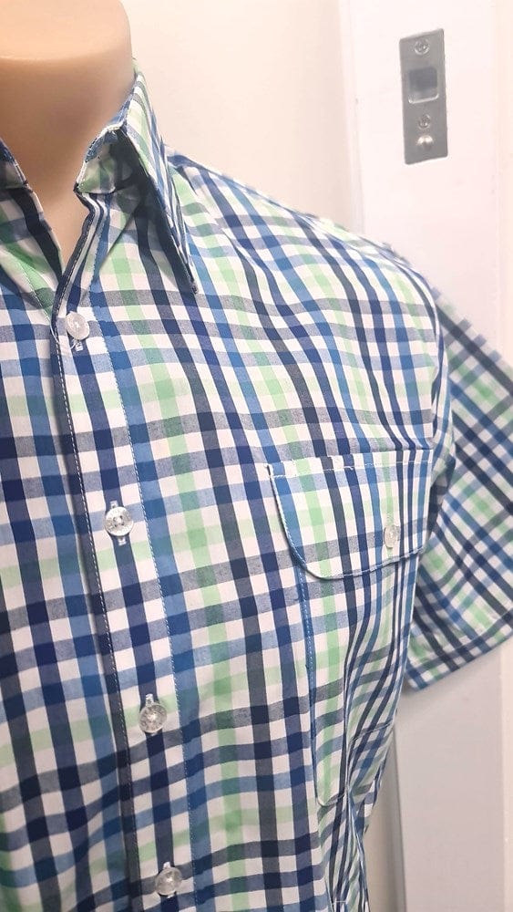 Load image into Gallery viewer, Bisley Mens Poly Cotton Short Sleeve Shirt - Blue Green Check

