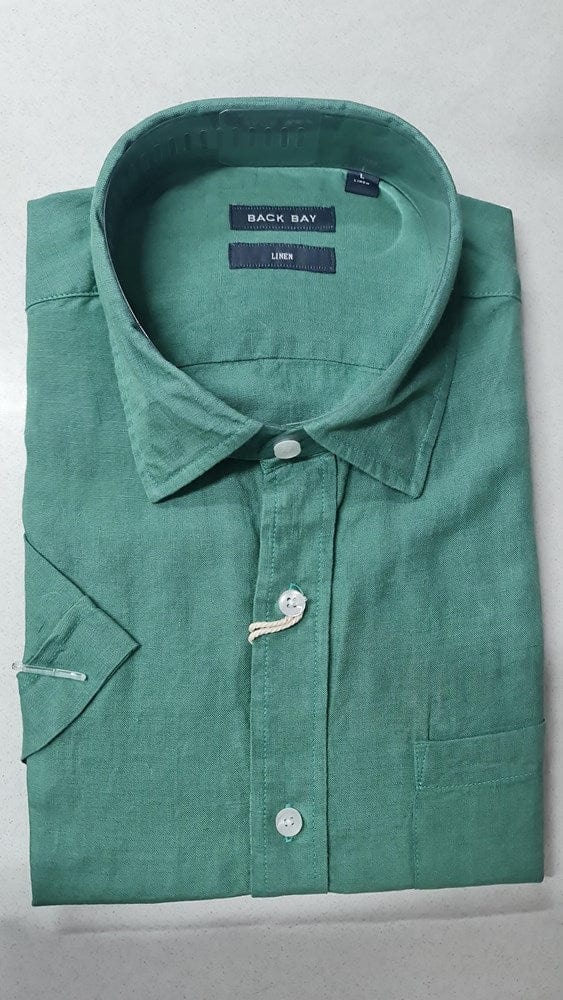 Load image into Gallery viewer, Back Bay Mens Linen Plain Short Sleeve Shirt - Evergreen
