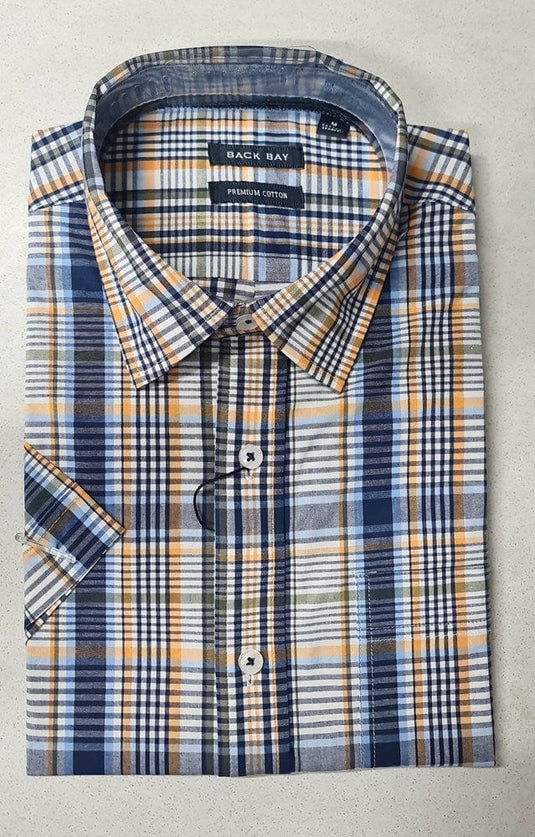 Back Bay Mens Cotton Spandex Check Short Sleeve Shirt