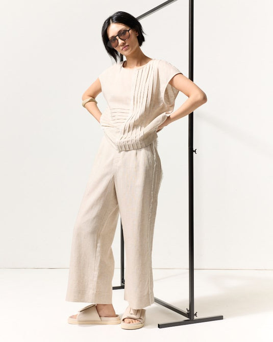Marco Polo Womens Raw Textured Pintuck Pant