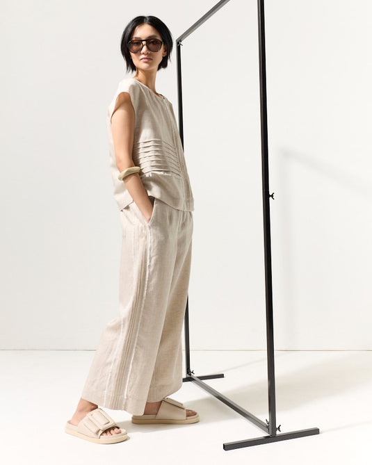 Marco Polo Womens Raw Textured Pintuck Pant