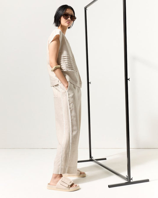 Marco Polo Womens Raw Textured Pintuck Pant