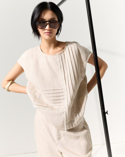 Marco Polo Womens Raw Textured Pintuck Top