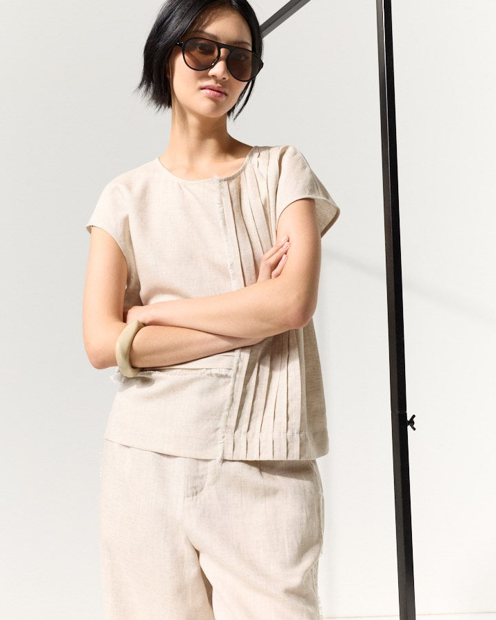 Load image into Gallery viewer, Marco Polo Womens Raw Textured Pintuck Top
