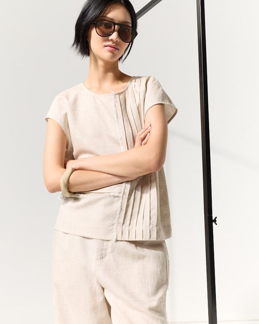 Marco Polo Womens Raw Textured Pintuck Top