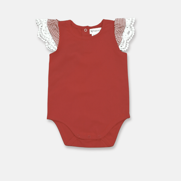 Load image into Gallery viewer, Love Henry Baby Girls Knit Romper - Check Sleeve Red
