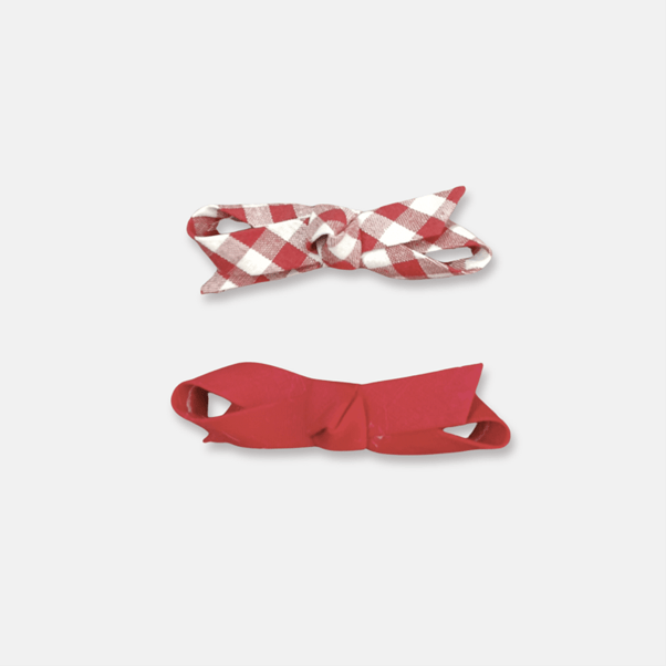 Love Henry Girls Clips 2 Pack - Red Linen/Red Check