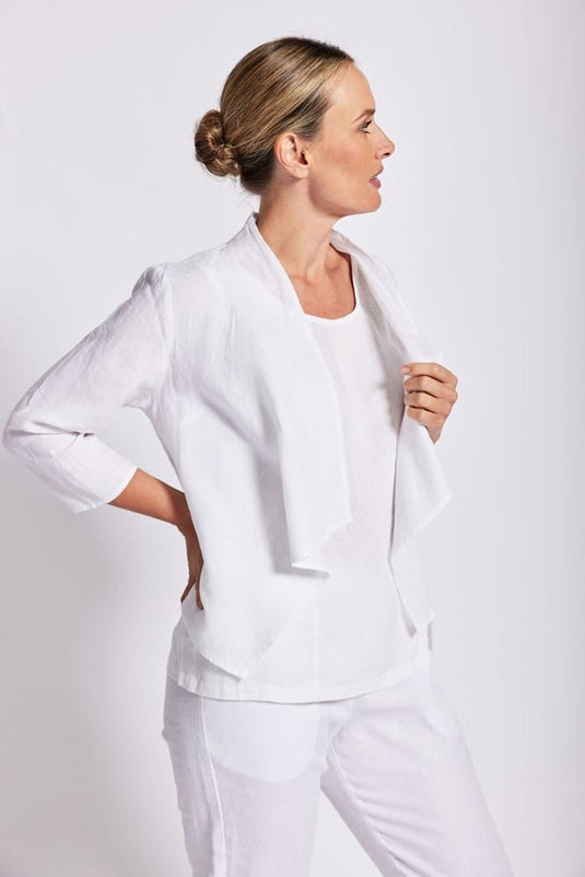 See Saw Womens 100% Linen  3/4 Sleeveless Open Drape Jacket