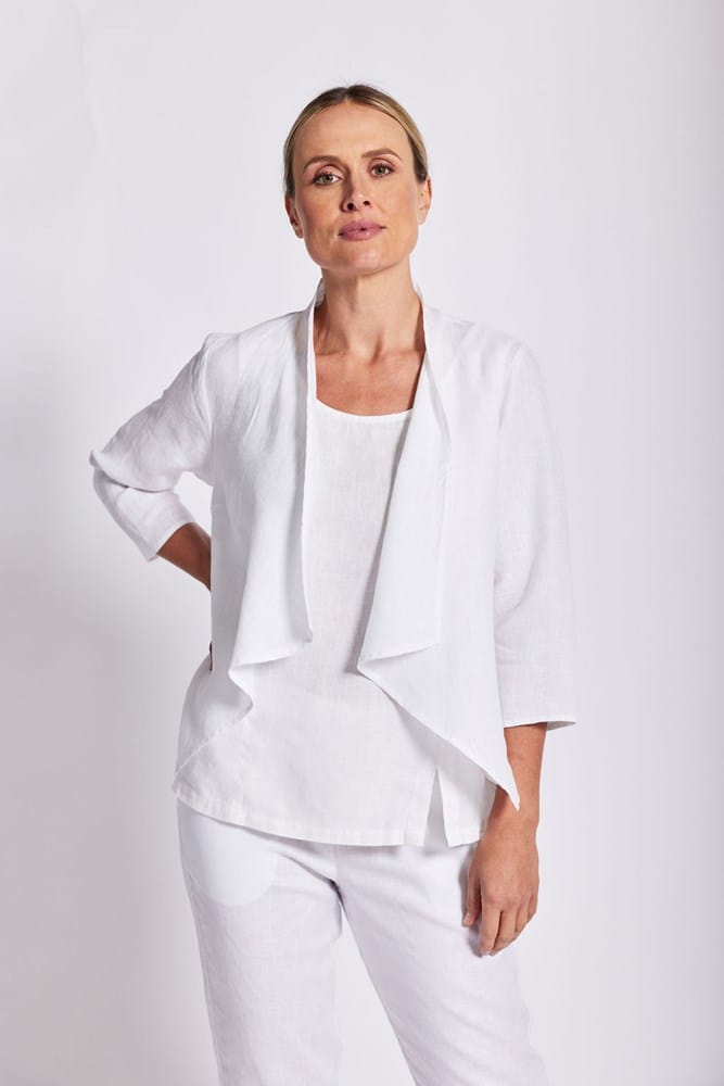 Load image into Gallery viewer, See Saw Womens 100% Linen  3/4 Sleeveless Open Drape Jacket
