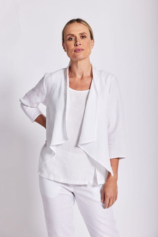 See Saw Womens 100% Linen  3/4 Sleeveless Open Drape Jacket