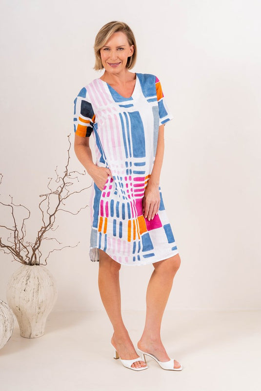 See Saw Womens Soft V Neck Dress- Gallery Print