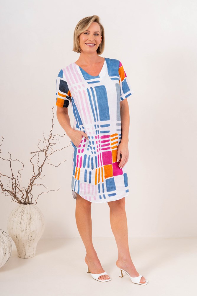 Load image into Gallery viewer, See Saw Womens Soft V Neck Dress- Gallery Print
