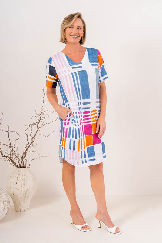 See Saw Womens Soft V Neck Dress- Gallery Print