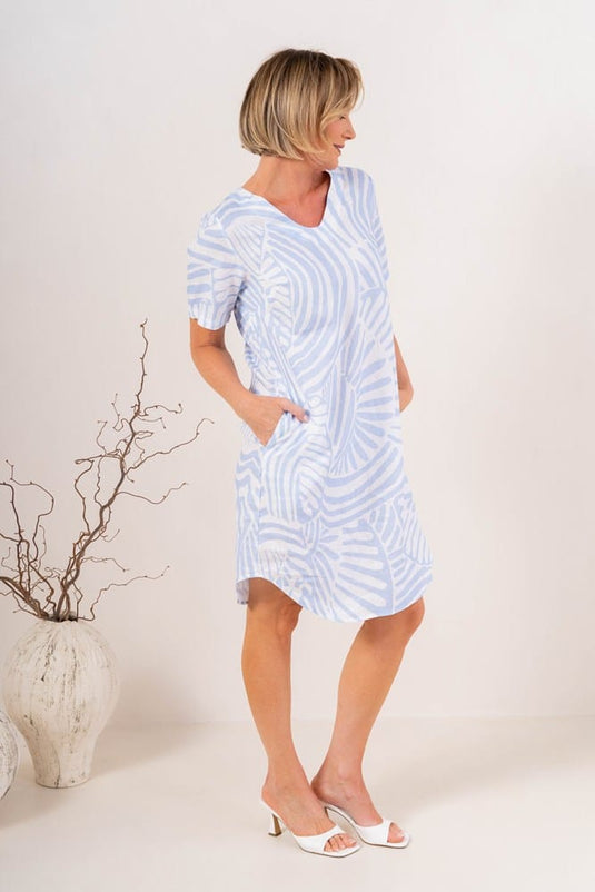 See Saw Womens 100% Linen Soft V Neck Dress