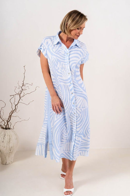 See Saw Womens 100% Linen Collared Button Thru Dress