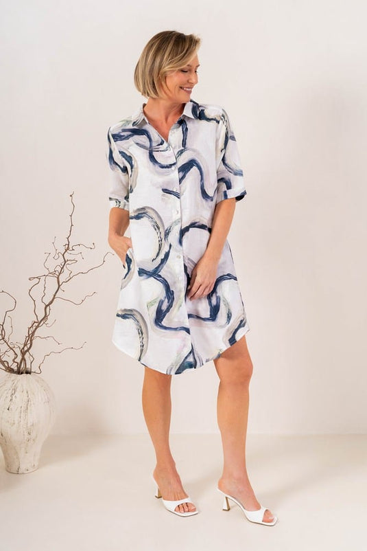 See Saw Womens Linen Shirtmaker Dress
