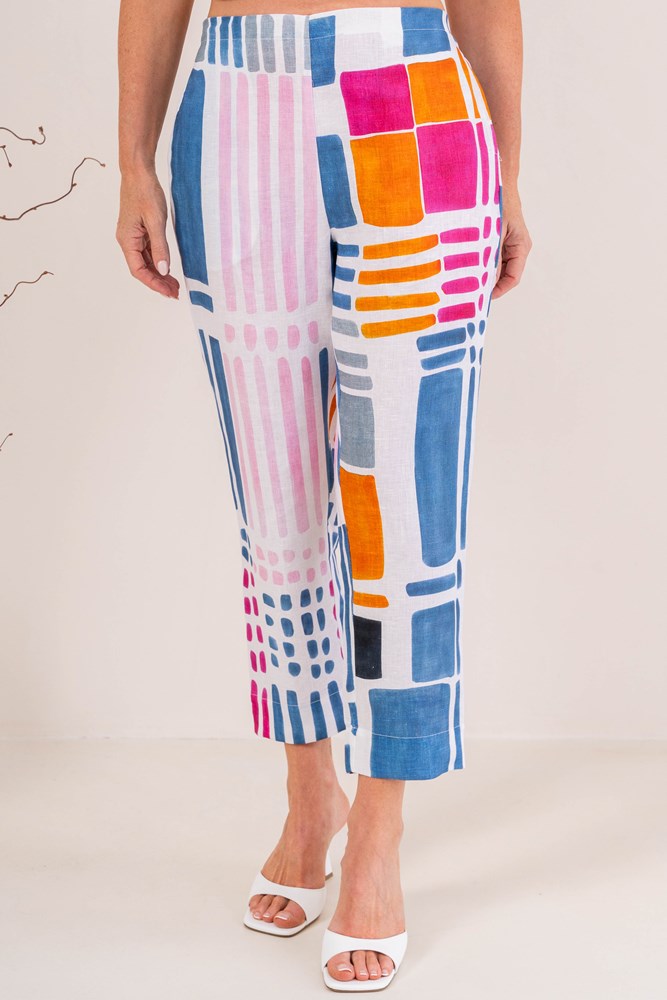 Load image into Gallery viewer, See Saw Womens Linen Flat Front 7/8 Pants - Gallery Print
