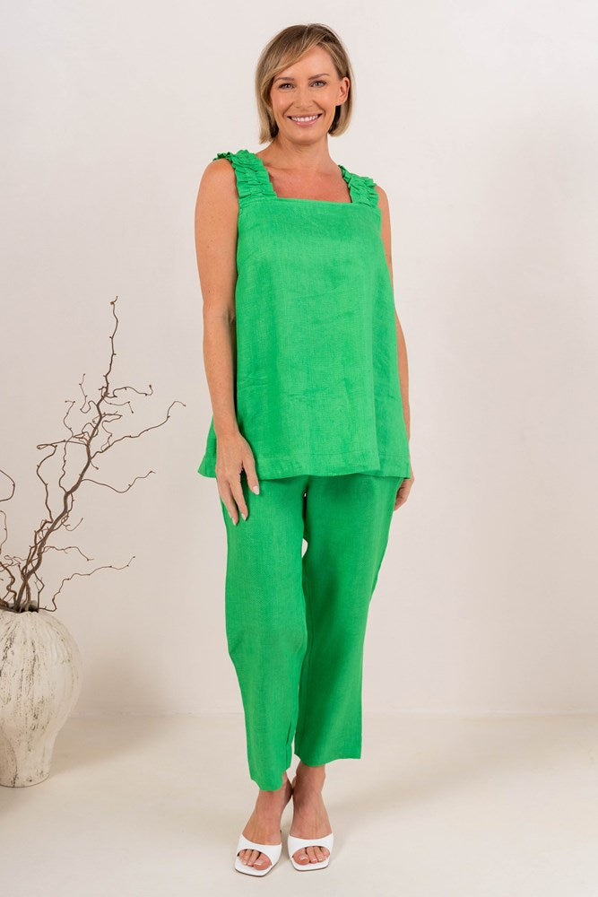 Load image into Gallery viewer, See Saw Womens Linen Flat Front 7/8 Pants -  Emerald
