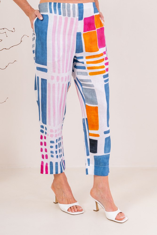 Load image into Gallery viewer, See Saw Womens Linen Flat Front 7/8 Pants - Gallery Print
