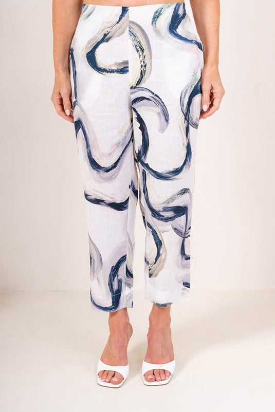 See Saw Womens Linen 7/8 Flat Front Pant - Riverstone