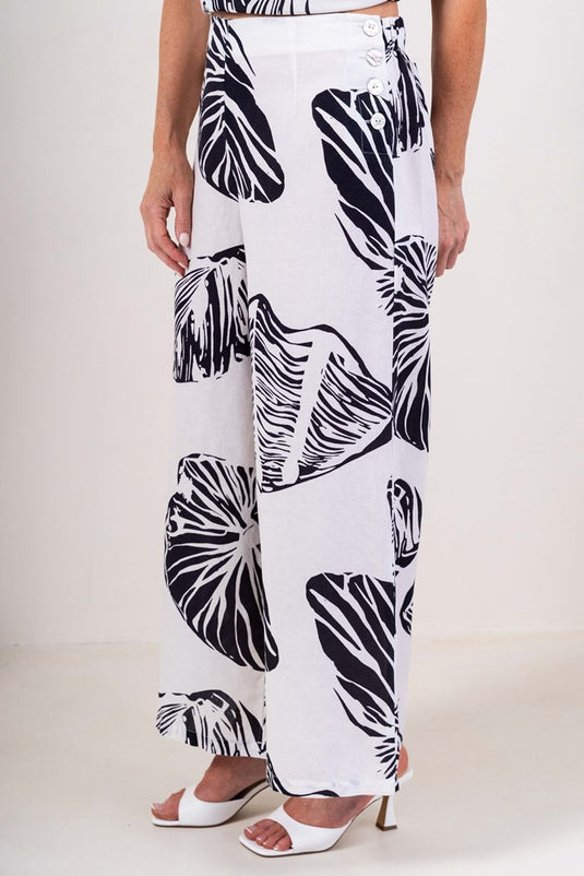 See Saw Womens Shell Print Linen Blend Palazzo Pant