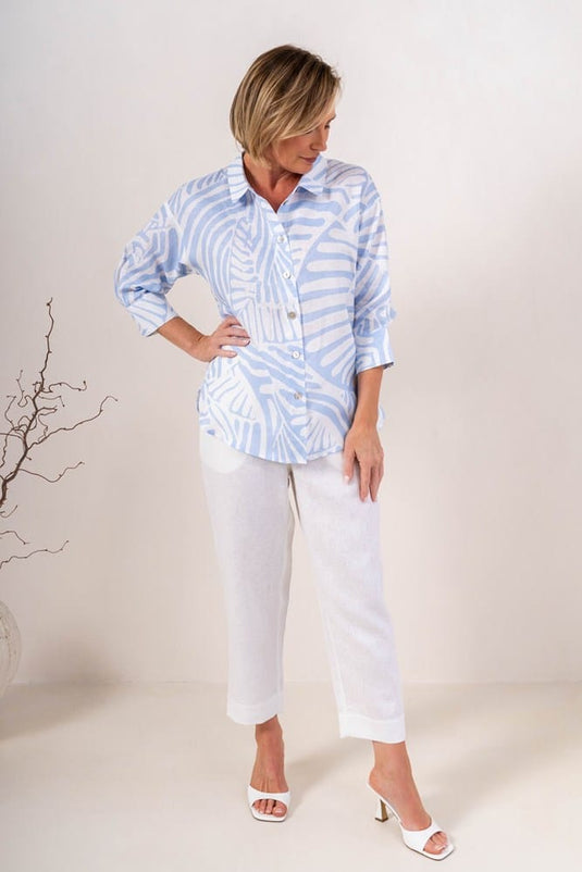 See Saw Womens 100% Linen 3/4 Sleeveless Shirt