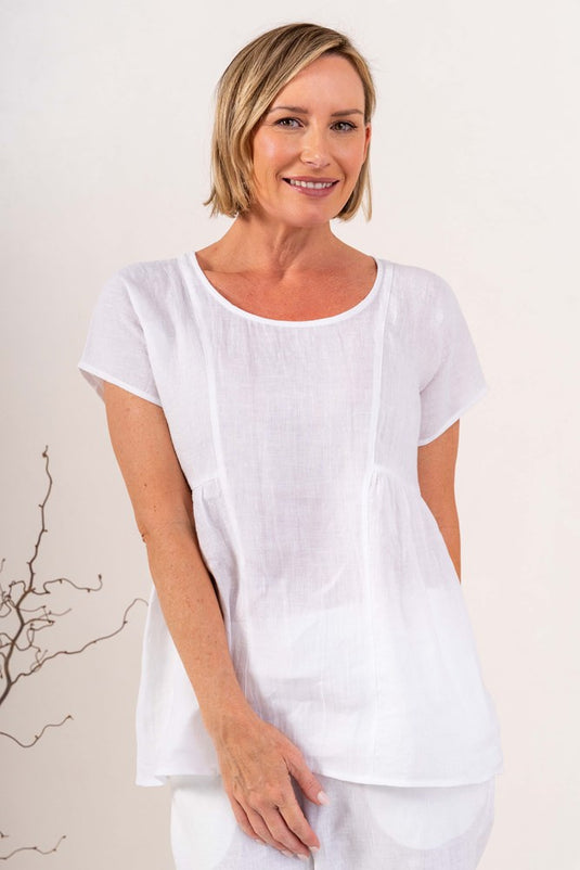 See Saw Womens Cap Sleeve Button Back Top - White