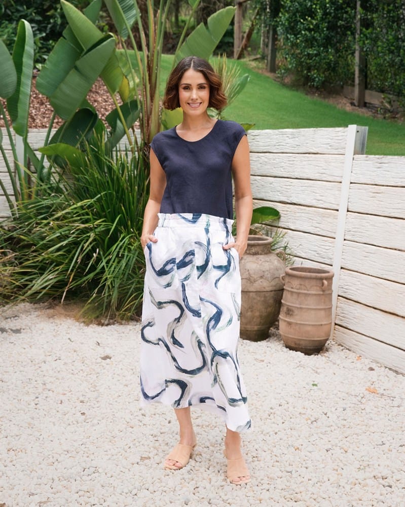 Load image into Gallery viewer, See Saw Womens Linen 2 Pocket Midi Skirt - Riverstone
