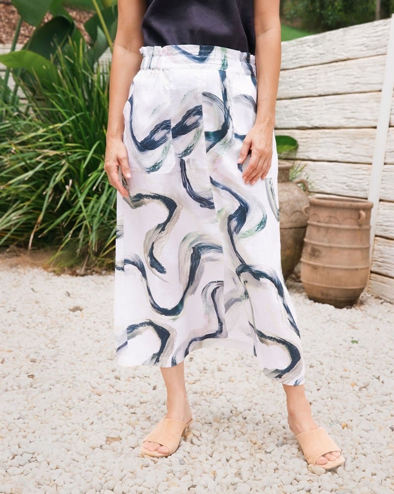 Load image into Gallery viewer, See Saw Womens Linen 2 Pocket Midi Skirt - Riverstone
