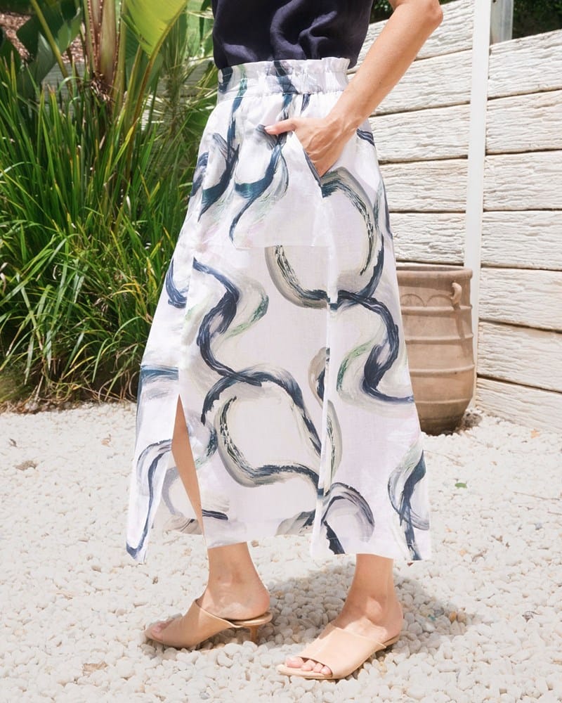Load image into Gallery viewer, See Saw Womens Linen 2 Pocket Midi Skirt - Riverstone
