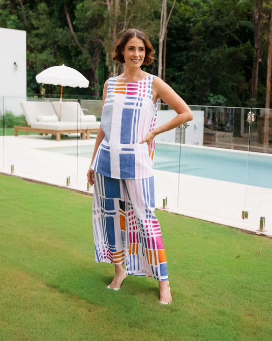See Saw Womens Linen Palazzo Pant - Gallery Print