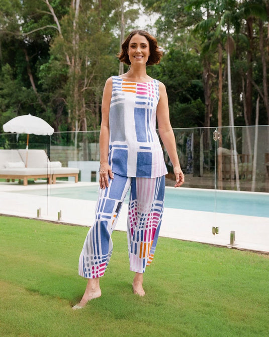 See Saw Womens Linen Palazzo Pant - Gallery Print
