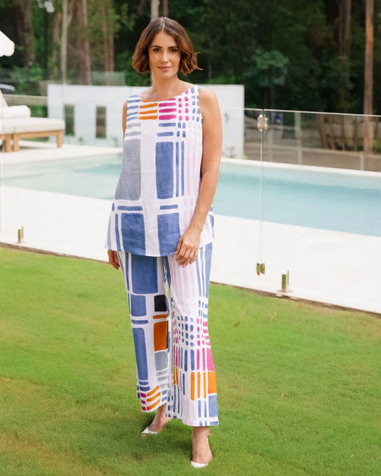 See Saw Womens Linen Palazzo Pant - Gallery Print