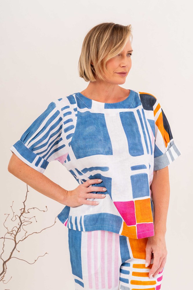 Load image into Gallery viewer, See Saw Womens Linen A Line Top - Gallery Print
