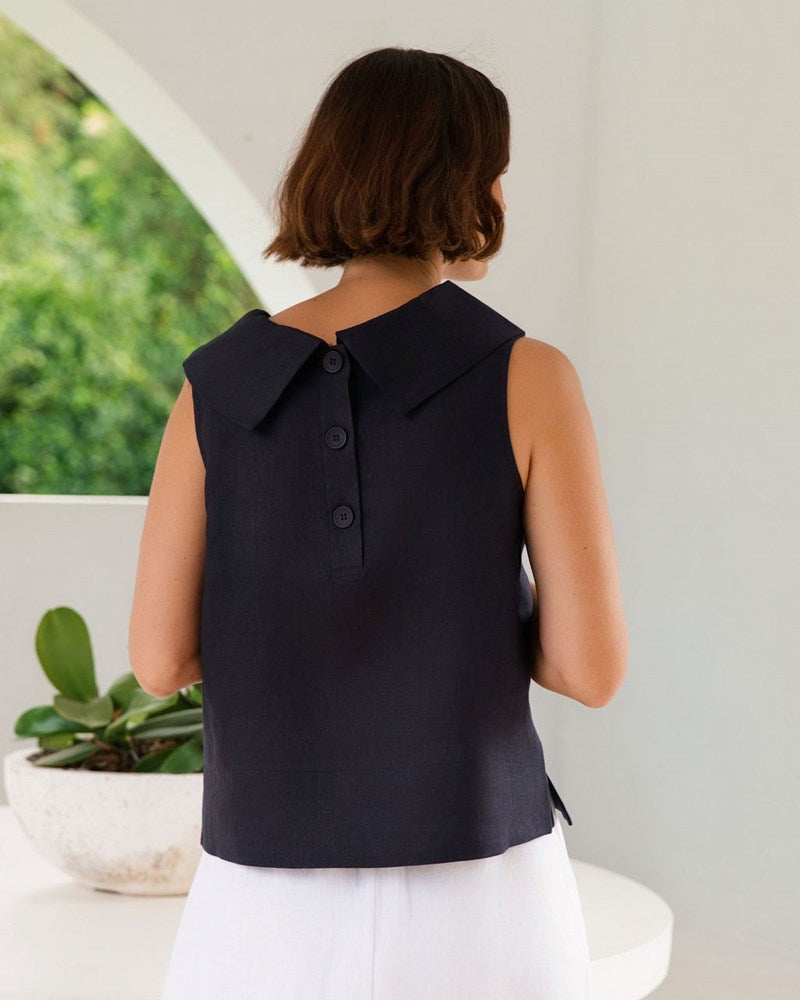 Load image into Gallery viewer, See Saw Womens Button Back Cowl Neck Top - Navy
