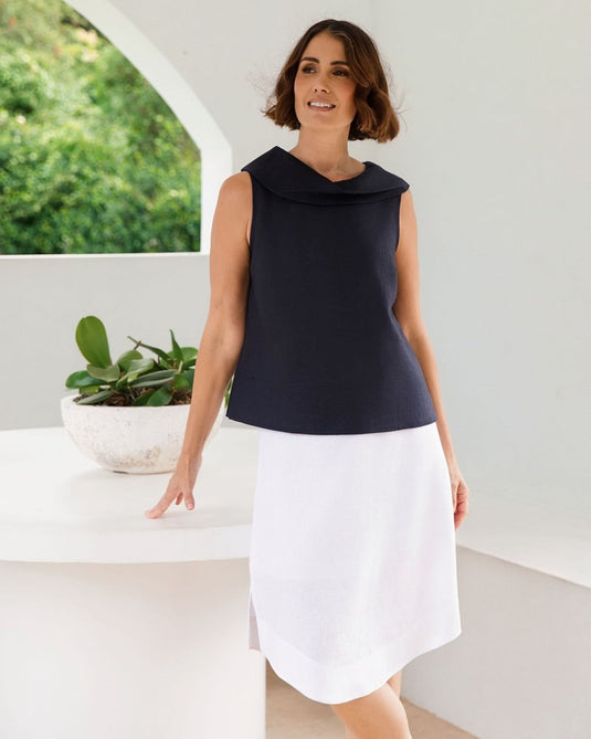 See Saw Womens Button Back Cowl Neck Top - Navy